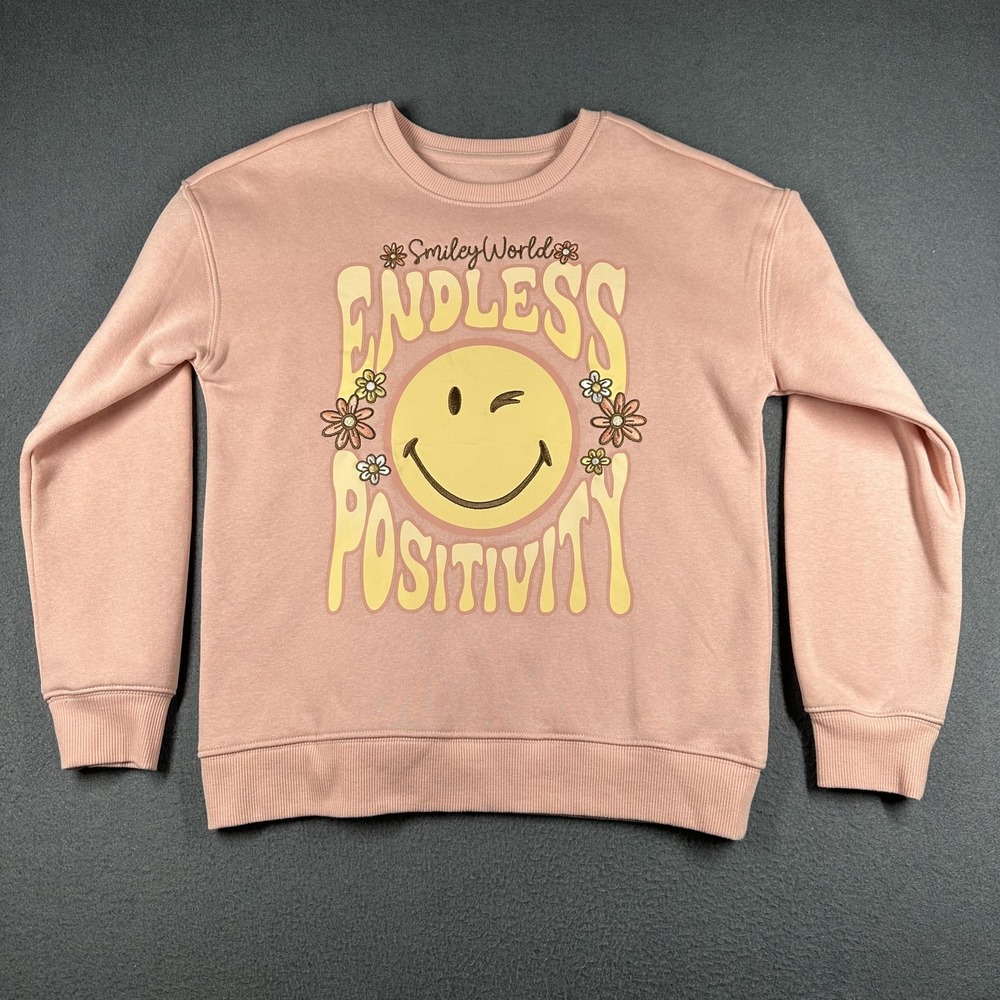 SmileyWorld Sweatshirt Girls 10 Pink Endless Positivity Fleece Graphic Pullover